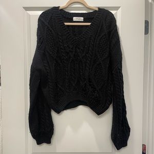 MOD ON TREND | Black Distressed Cable Knit Sweater